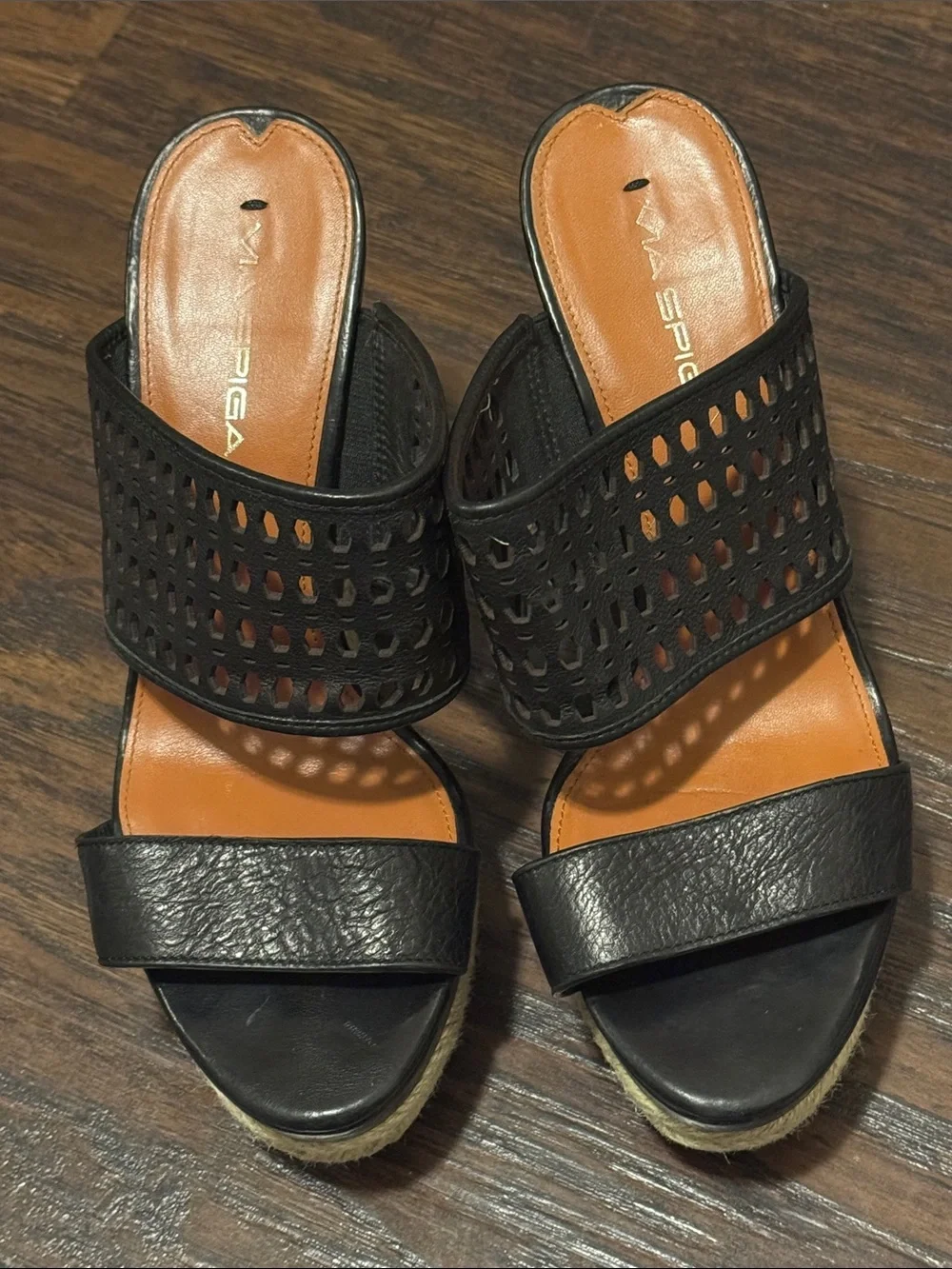 Via Spiga Black Perforated Leather Wedges